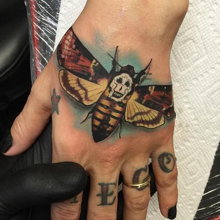 David Mushaney - Dead Head Moth Hand Tattoo